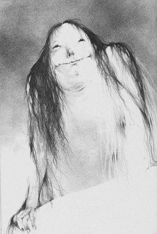 The Pale Lady, as seen in Stephen Gammell’s original artwork for the Scary Stories book series.